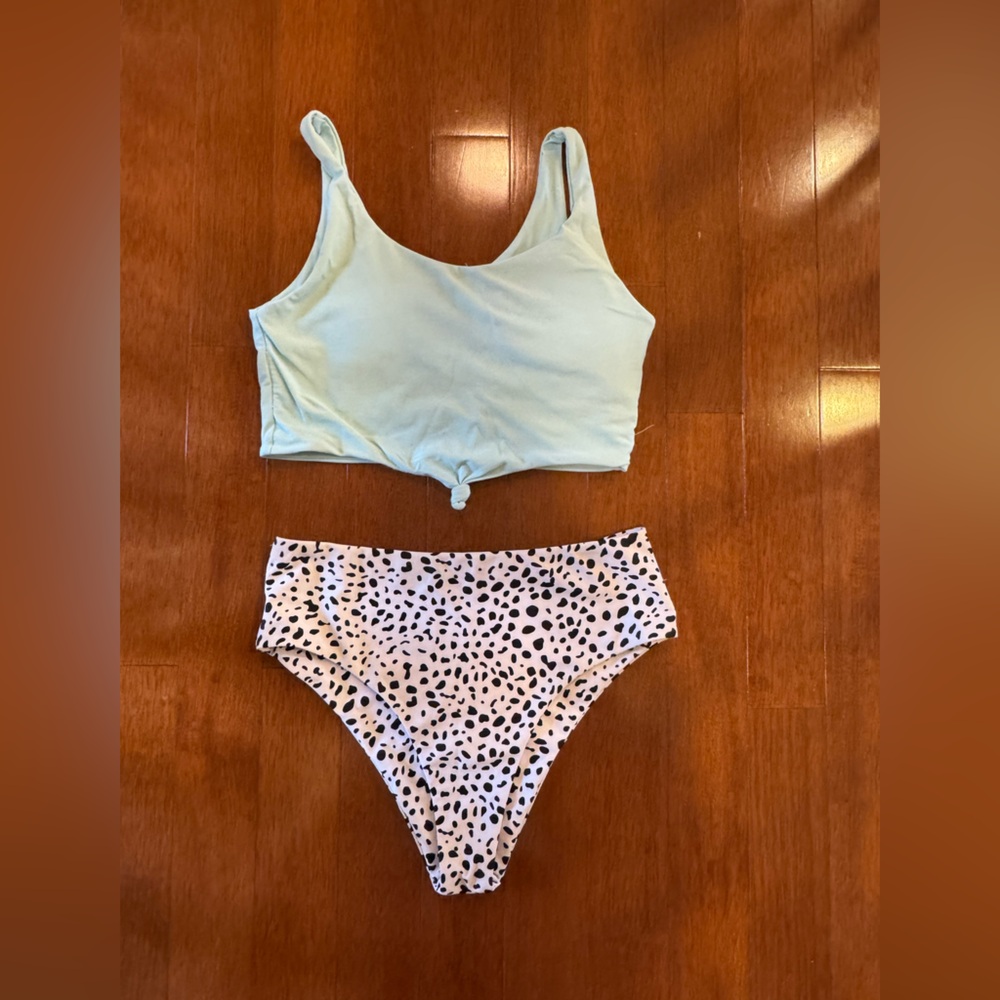 SHEIN Light Blue and Black Spotted Bikini